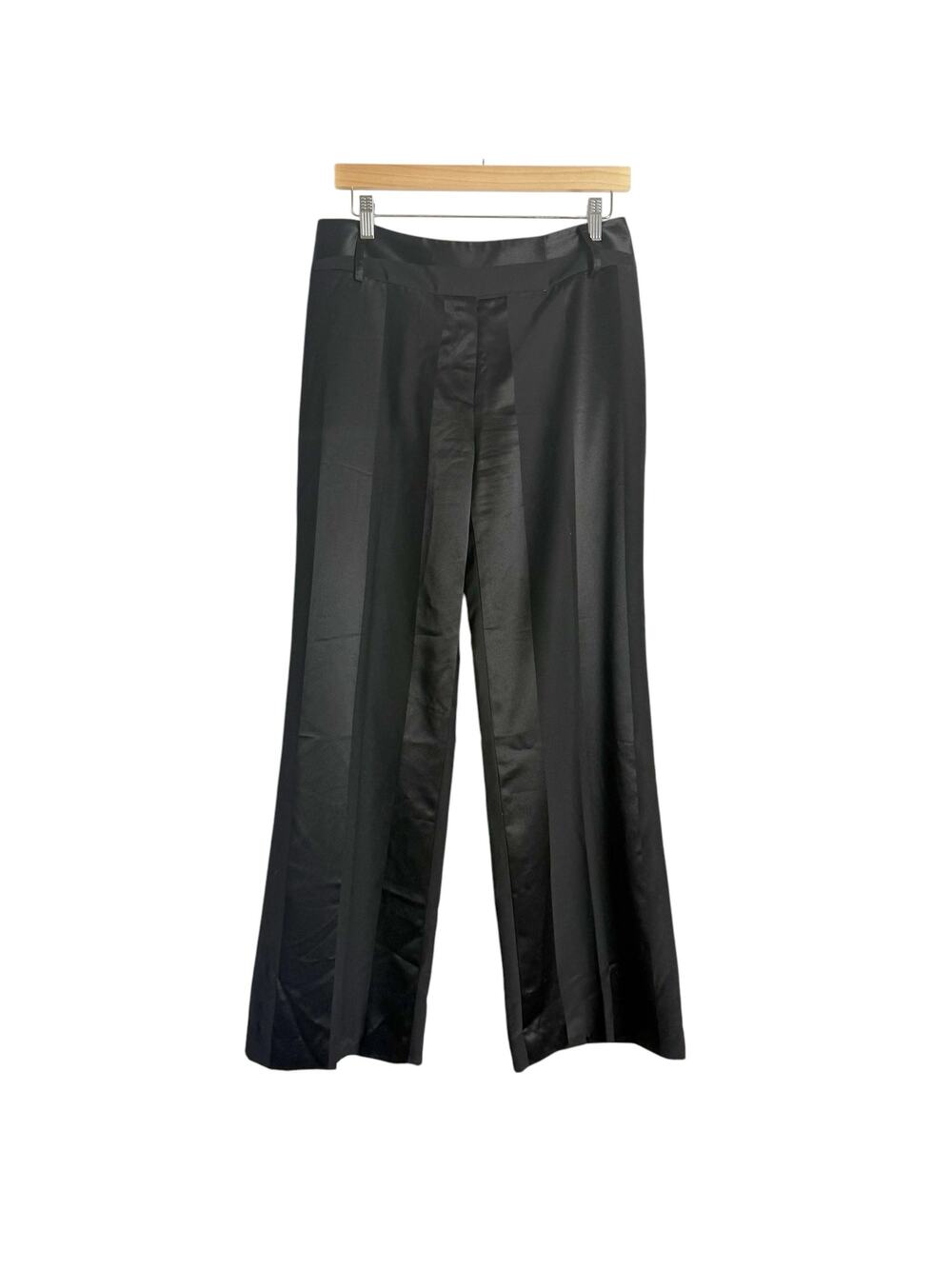 Grace Dane Lewis Black Satin Striped Wide Leg Trouser Dress Pants Size 8